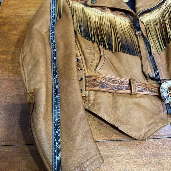VTG 70's Leather Fringe Motorcycle Jacket Sz Small - Picture 14 of 15